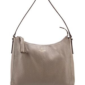 Kate Spade Neutral Grayish Tan Leather Shoulder Bag with tassel